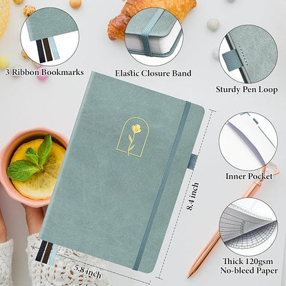 Premade Bullet Style Notebook with Undated Weekly & Monthly Planner, Dotted Journal with Pre-made Bullet Planner Stencils, Dot Grid Journaling with Habits & Mood Tracker, 12 Month Organization, A5