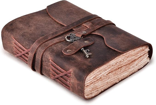 LEATHER VILLAGE Leather Journal – 200 Handmade Vintage Deckle Edge Paper – Leather bound Journal For Women Men- Vintage Key Closure - Book of Shadows - 6X4 inches (A6) - Fuchsia