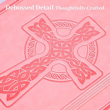 CAGIE Leather Lined Journal Notebook for Men & Women, Debossed Cross, 320 Pages 100 GSM Thick Paper, A5 Hardcover Journaling Notebooks for Writing, 5.7'' X 8.3'' Diary, Pink