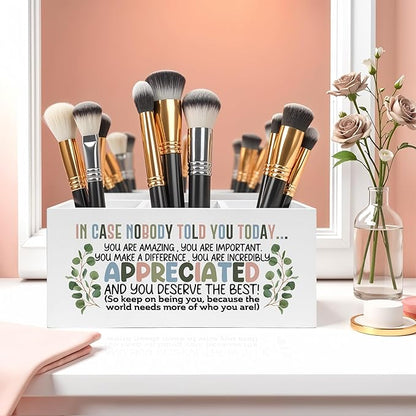 Boho Inspirational Pencil Pen Holder for Desk, Appreciation Gifts for Coworkers, Boss Gifts for Women Men Wooden Pencil Holder Organizer for Home Office Desk Accessories