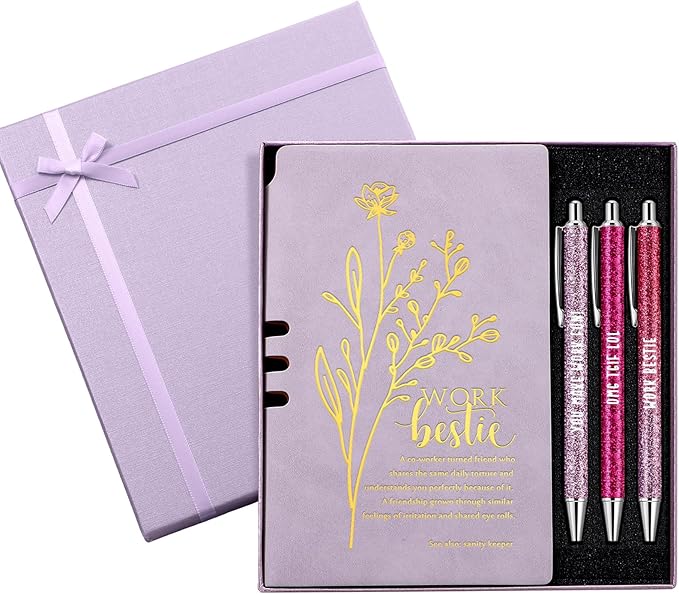 5 Pcs Work Besties Gifts for Women Set Leather Journal Ballpoint Pens with Box Thank You Appreciation Gift for Thanksgiving Christmas Birthday Work Bestie Gifts Coworker Friend (Purple)