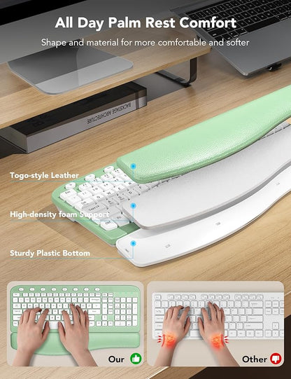 SABLUTE Wireless Keyboard and Mouse Combo, Ergonomic Wave Keys, Cushioned Plam Rest, Comfortable Silent Natural Typing, 2.4G Lag-Free, Full Size Keyboards Cordless Set for Multi-OS, Windows/Mac, Green