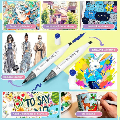 Taotree Alcohol Brush Markers Art Supplies, 121 Colors Dual Tip Art Coloring Markers Pens, Brush & Chisel Tip Sketch Pens, Drawing Supplies Gift for Artist Adult Coloring Book Painting, Sketching