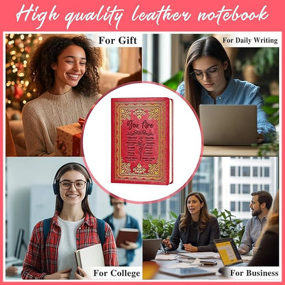 Red A5 Lined Leather Journal Notebook,Inspirational Christian Gifts Hardcover Executive Notebooks for Men Women,200 Pages 100 Gsm Thick Ruled Paper Daily Diary for School,Family ,Friends,Work (You Beautiful Red)