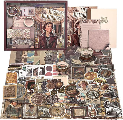 Scrapbooking Supplies Kit, Museum Aesthetic Vintage Scrapbook Kit for Bullet Junk Journal A6 Grid Notebook Stationary Journaling Supplies DIY Craft Birthday Holiday Gifts for Women Kid Teen Girl
