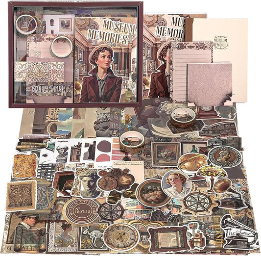 Scrapbooking Supplies Kit, Museum Aesthetic Vintage Scrapbook Kit for Bullet Junk Journal A6 Grid Notebook Stationary Journaling Supplies DIY Craft Birthday Holiday Gifts for Women Kid Teen Girl