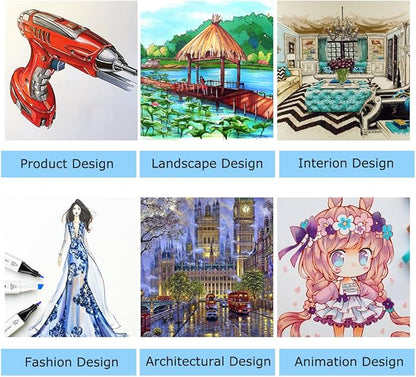 Caliart Markers, 100 Colors Dual Tip Art Markers Sketch Pens Permanent Alcohol Based, with Case for Adults Artists Drawing Illustration Sketching Coloring (White Barrel)