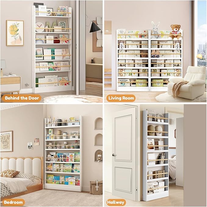 Book Shelf, Kids Bookshelf, Wall Bookshelf - 2/3/4/5/6 Tier Bookcase for Children's Books and Toys for Bedroom, Study or Living Room (Walnut Color)