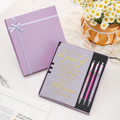 5 Pcs Employee Appreciation Gift Christmas Leather Journal Notebook 3 Ballpoint Pens with Box Thank You for Nurse Medical Assistant Coworker Teacher Social Worker Vet Tech Volunteer(Purple)