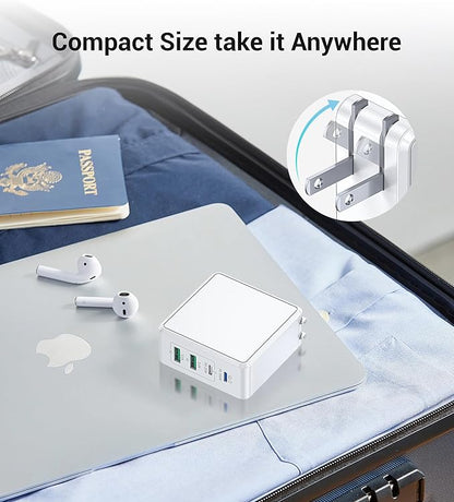 140W USB C Mac Book Pro Charger, 4-Port Type C 20W Fast Charger Block for USB C Port MacBook Pro & MacBook Air, ipad Pro,Wall Charging Block Cube for iPhone 17/16/15/14/13 Pro Max, iPad,Samsung Galaxy