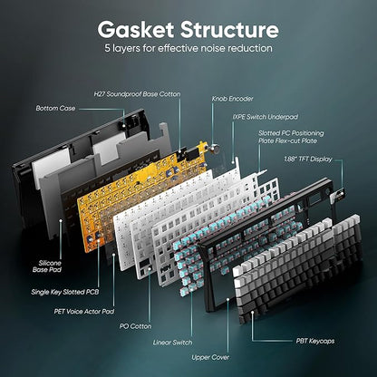 RedThunder K95 Wireless Mechanical Keyboard,TFT Screen & Knob, Trip-Modes Connection, Gasket Custom Hot-Swap Keyboard, RGB Backlit, Pre-lubed Linear Switches, Side Printed PBT Keycaps, Gray Gradient