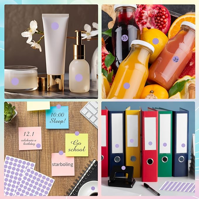 starboling Dot Stickers,1/2 Inch Purple Circle Stickers,1400pcs Self-Adhesive Writable Color Coding Labels,Round Labeling Stickers for Office Classroom Garage Sale, 0.5''