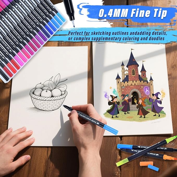 72 Colors Dual Markers Brush Pens,0.4MM Fine Point Art Marker, Double Tip Coloring Brush Pens Paint Marker for Adult Kids Hand Lettering, Drawing,Doodling,Painting