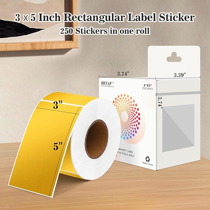 Rectangular Color Coding Moving Labels 3X5 Inch 250 Per Roll, Gold Moving Stickers for Boxes Color Coded, Packing Labels Stickers for Inventory Warehouse