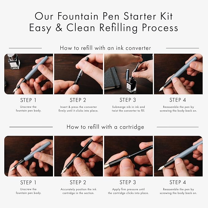 Wordsworth and Black Fountain Pen Set - Blue - Includes 2 Pens, 18 ML Ink Bottle, 60 Ink Cartridges, A Refill Converter, 1 Medium and 4 Broad Nibs, Brush Pen - Fountain Pen Kit for Beginners