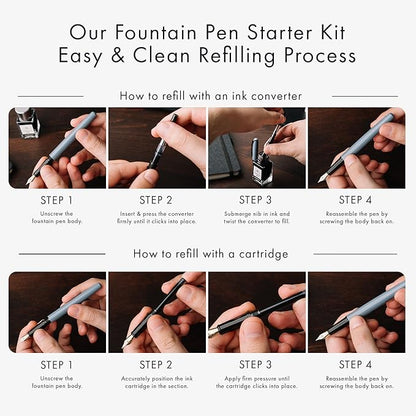 Wordsworth and Black Fountain Pen Set - Blue - Includes 2 Pens, 18 ML Ink Bottle, 60 Ink Cartridges, A Refill Converter, 1 Medium and 4 Broad Nibs, Brush Pen - Fountain Pen Kit for Beginners