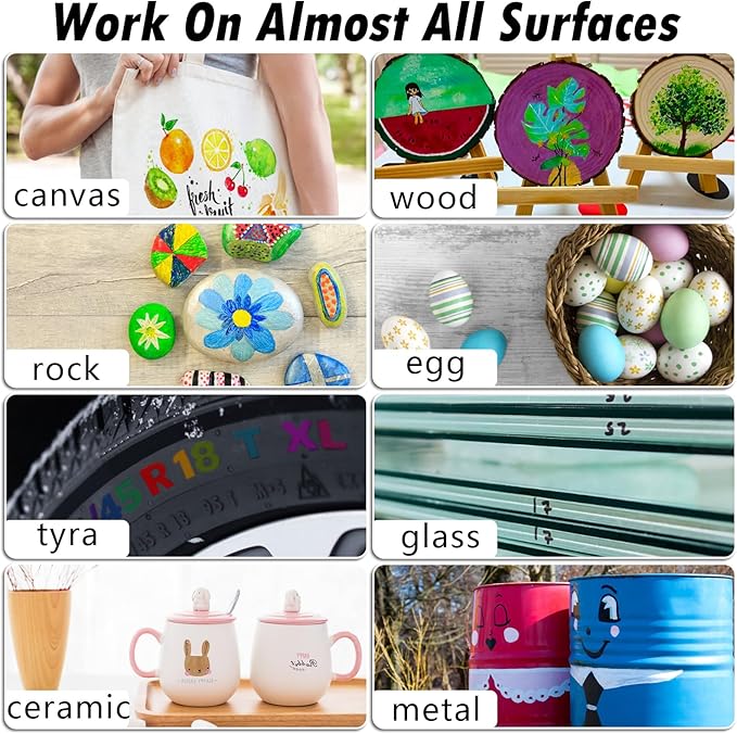 Blue Paint Pens Paint Markers - 12 Pack Permanent Quick Dry Waterproof Marker Pens for Rocks Wood Fabric Plastic Canvas Glass Mugs Metal Tire Stone