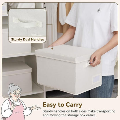 GRANNY SAYS Fabric Storage Bins with Lids, Storage Basket for Clothes, Decorative Storage Boxes, Closet Storage and Organizers, Ivory, 3-Pack