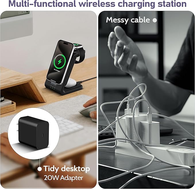 3 in 1 Wireless Charging Station: 10000mAh Removable Power Bank Charger Stand for Phone/Watch/Air Pods - Portable Magnetic Battery Pack for Air 17 16 15 14 13 12 Series