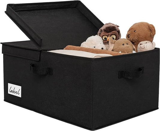 GRANNY SAYS Fabric Storage Bin with Lid, Linen Closet Organizers and Storage Baskets, Large Storage Box, Clothes Bins for Closet Organizing, Jumbo, Black, 1-Pack