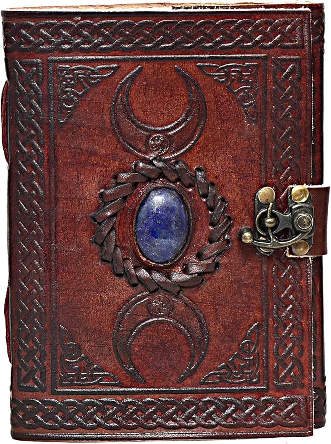 cuero 3 Moon Blue Lapiz Embossed Vintage Leather Journal for Men & Women - 128 Pages, Antique Handmade Deckle Edge Vintage Paper, Leather Journal Writing Notebook Dairy Gift (5 inch by 7 inch, Brown)