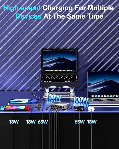 440W Fast USB C GAN Charger Block 8 Port Charging Station HUB Brick Dual PD PPS 100W Wall Charger Compatible with MacBook Pro/Air/All, iPad, iPhone 17/16/15/14/Pro Max, Android Devices etc