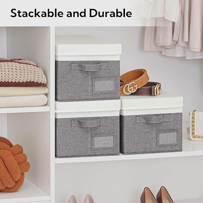 GRANNY SAYS Storage Bins with Lids, Collapsibe Clothes Organizers and Storage, Storage Baskets for Shelves, Decorative Storage Boxes with Lids, 3-Pack, Gray&Ivory