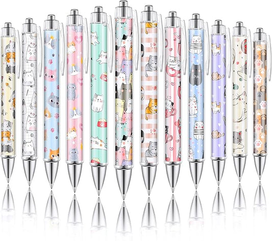 12 Pcs Christmas Cute Kawaii Ballpoint Pen Cat Gifts for Cat Lovers Animal Lover Gift 1.0 mm Black Ink Cartoon Retractable Ballpoint Pen for Students Classroom Office Supplies