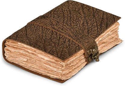 LEATHER VILLAGE Handmade Vintage Journal for Men & Women - Lock Closure - Watercolor Deckle Edge Cotton Paper for Drawing, Writing & Sketching- 200 Pages- Distressed Brown- 13x8 (A4) inches