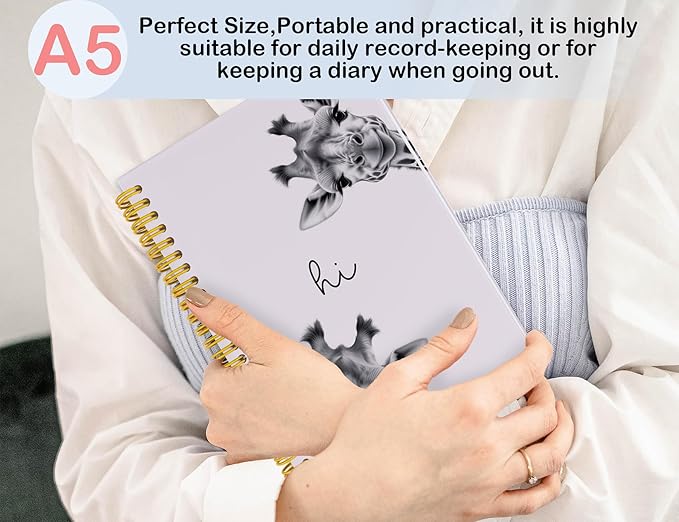 Giraffe Notebook Journal,Purple Cute Animal Notebook Journal for School Women Teen Girls Kids,Gifts for Giraffe Lovers,Hardcover Spiral Notebooks for Work Notes Journaling,5.5x8.3 Inch