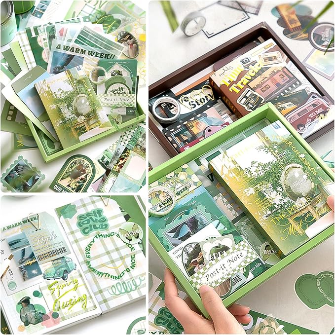 Scrapbooking Supplies Kit, Vintage Aesthetic Scrapbook Kit, Junk Journal Supplies with Scrapbook Stickers Paper, Journaling Supplies, Birthday Craft Gift for Adult Teen Girls Kid, Mist Island Poems