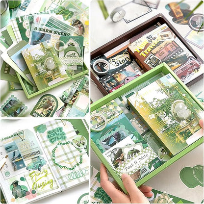 Scrapbooking Supplies Kit, Vintage Aesthetic Scrapbook Kit, Junk Journal Supplies with Scrapbook Stickers Paper, Journaling Supplies, Birthday Craft Gift for Adult Teen Girls Kid, Mist Island Poems