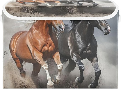 Running Horses Storage Bins Box with Lids Collapsible Fabric Storage Basket Lidded Cube Storage Containers for Organizing Shelves Closet Office
