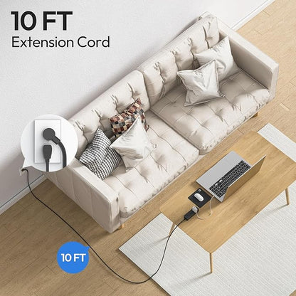 NTONPOWER Flat Extension Cord 10 ft, 1080 Joules Surge Protector Power Strip with 6 Widely Outlets 3 USB (1 USB C), Flat Plug Extension Cord Power Strip Long Cord for Home Office Dorm Room Essentials