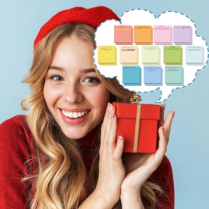Yinder 24 Pcs Employee Appreciation Sticky Notes Xmas Gift Bulk Motivation Note Pads Mini Inspirational Note Gift for Teacher Nurse Staff Coworker Office Supply 3 x 3'' (Appreciation,Colorful)