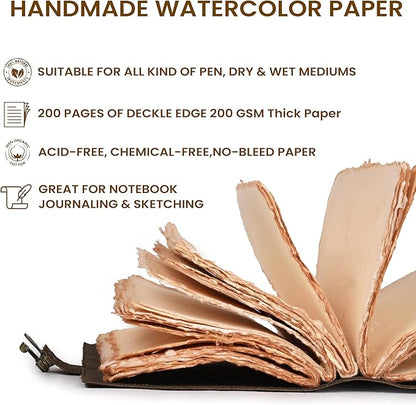 LEATHER VILLAGE Leather Bound Vintage Journal for Women & Men - Book of Shadows - Lock Closure - 200 Pages of Antique Deckle Edges Handmade Paper - Rustic Brown Color - 7 X 5 inches