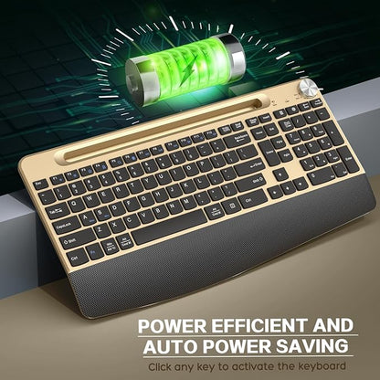 JOYACCESS Wireless Keyboard and Mouse Combo,Full-Sized 2.4GHz Wireless Keyboard with Comfortable Palm Rest,Volume Roller& Tilt Legs 2.4GHz Cordless Connection for Mac/Windows