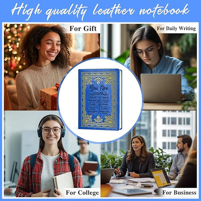 Dark Blue A5 Lined Leather Journal Notebook,Inspirational Christian Gifts Hardcover Executive Notebooks for Men Women,200 Pages 100 Gsm Thick Ruled Paper Daily Diary for School,Family ,Friends,Work (You Beautiful Dark Blue)