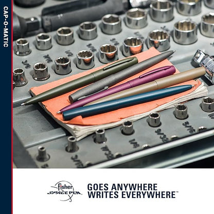 Fisher Space Pen Cap-O-Matic Pen, Ballpoint, Elite Navy, Cerakote Finish, Pocket Clip, Black Ink
