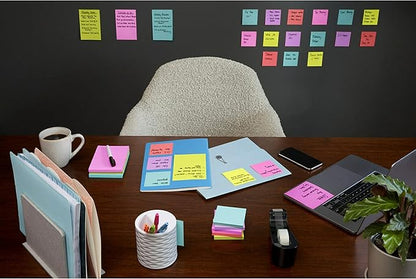 Post-it Super Sticky Lined Notes 4x6 | Bright Colors | Double Sticking Power | 90 Sheets per Pad | 5 Pads, Pack of 8