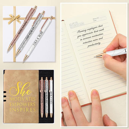 5 Pcs Boss Gifts for Women Set Leather Journal Ballpoint Pens with Box Thank You Employee Appreciation Thanksgiving Christmas Gifts for Female Leader Birthday Bestie Coworker (Khaki)