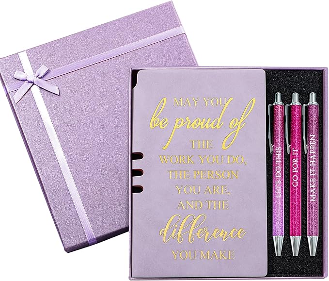5 Pcs Employee Appreciation Gift Christmas Leather Journal Notebook 3 Ballpoint Pens with Box Thank You for Nurse Medical Assistant Coworker Teacher Social Worker Vet Tech Volunteer(Purple)