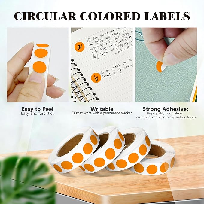 4000PCS 1/2" Small Round Dot Stickers，0.5 Inch 4 Rolls Color Coding Labels Dots,Orange Stickers for Home Decorative, Retail, Manufacturing, Recreation,Tiny Circle Label
