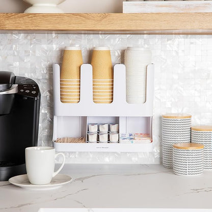 Mind Reader 6 Compartment Upright Breakroom Coffee Condiment and Cup Storage Organizer, White