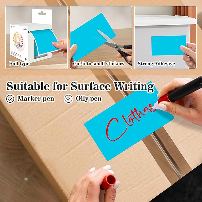 Rectangular Color Coding Packing Labels 3X5 Inch 250 Per Roll, Teal Moving Stickers for Boxes Color Coded, Packing Labels Stickers for Inventory Warehouse