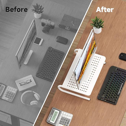 suptek Monitor Stand Riser for Computer,Laptop,Printer, Notebook and All Flat Screen Display with Vented Metal Platform and 4 Inches Height Underneath Storage,White(MST004W)