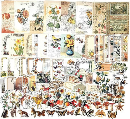 200PCS Vintage Scrapbooking Supplies Kit for Journaling, Scrapbook Sticker Paper Pack for for Bullet Journals Junk Journal Planners Aesthetic Cottagecore Room Decor Wall Art Collage Album
