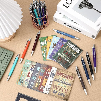 Yeaqee 72 Pcs Motivational Pens Notepads Gifts Set Inspirational Quote Ballpoint Pen Small Notebook Mini Journal Bulk Present Idea for Teacher Coworker Gifts Women Office School(Motivational)