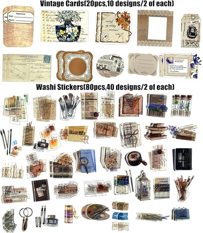 260PCS Vintage Journaling Scrapbooking Supplies Scrapbook Sticker Paper Ephemera Pack for Bullet Junk Journal Planners Collage Craft Notebooks Album (Pen Ink and Letter)
