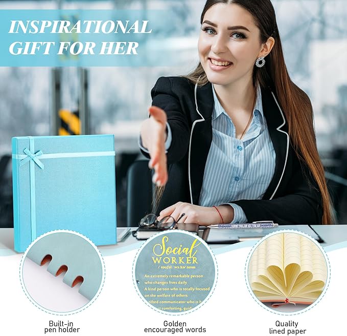 5 Pcs Employee Appreciation Gift Leather Journal Notebook 3 Ballpoint Pens with Box Thank You for Boss Emergency Nurses Medical Assistant Lady Coworker Social Worker Teacher(Blue)